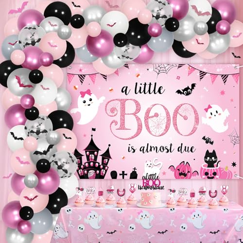 Halloween Baby Shower Decorations Kit with Balloons, Backdrop, Cake & Cupcake Toppers