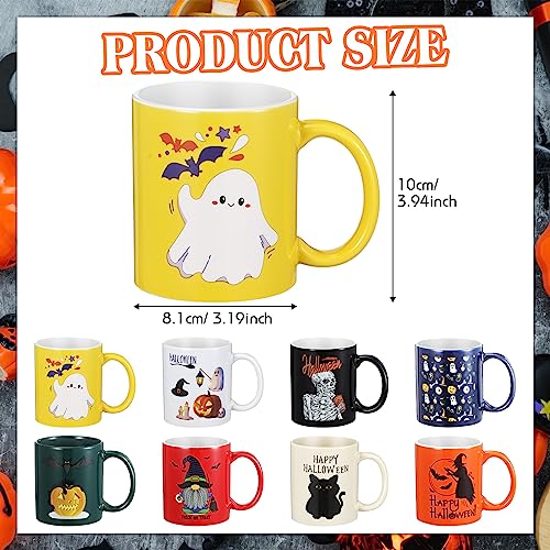 Halloween Bright Ceramic Coffee Mug Set - 8 Pcs 12oz Halloween Themed Mugs