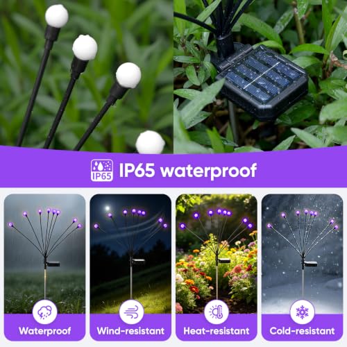 Adjustable Height Solar Firefly Outdoor Halloween Lights - Purple 4 Pack