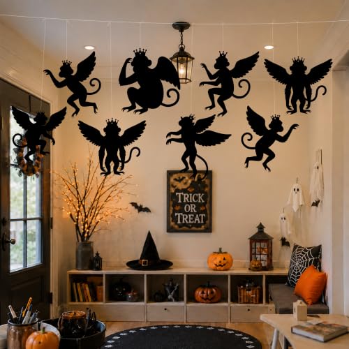 Flying Monkey Hanging Decorations for Wizard Party - Black Silhouette Cutouts, Set of 30