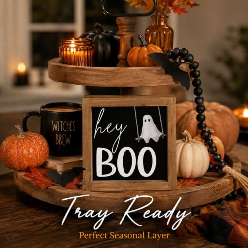 Halloween Ghost Sign - Hey Boo Wall Decor Tiered Tray Black-8