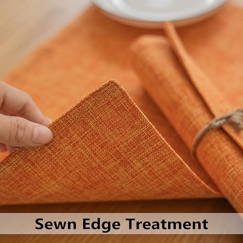 Demetex Fall Placemat Set of 4 - Orange Linen Table Mats, Heat-Resistant, 13x19 Inch