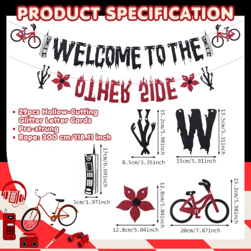 Black Red Glitter Welcome to the Other Side Banner for Stranger Party Decorations