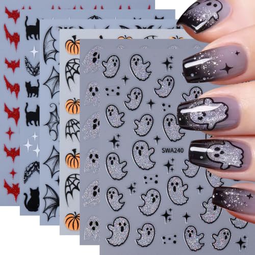 Halloween Nail Stickers Set - Ghost, Pumpkin, Bat & Cat Designs - Halloween02