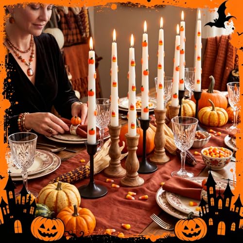 Lyrow Fall Pumpkin Candles Set - Pumpkin Candy Scented Halloween & Thanksgiving Decor, 8 Pieces with Variation Pumpkin Candy