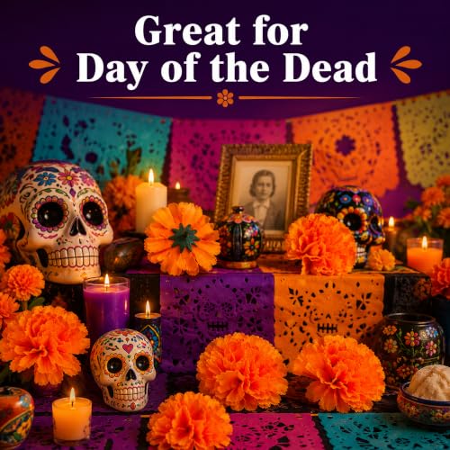 Artificial Marigold Flower Heads for Dia De Los Muertos Decorations - 30 pcs