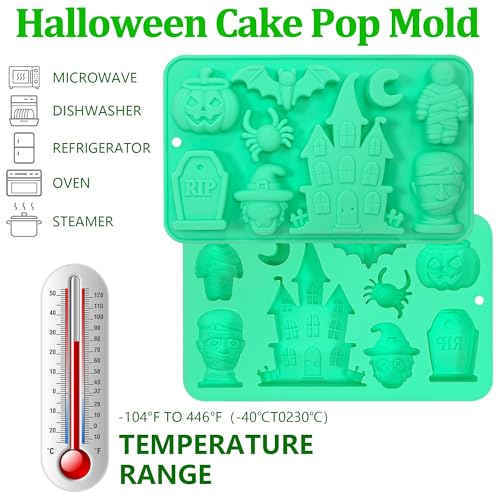 Halloween Silicone Mold 9 Shapes for Chocolate Candy Gummy - 2 Pack - Spooky Castle Bat Mummy
