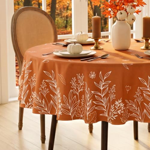 Softalker Fall Round Tablecloth 70 Inch with Leaf Orange Design - Thanksgiving Home Decor