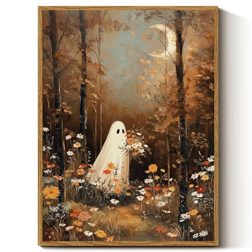 Halloween Ghost Wall Art Decor 12x16in - Ghost Meadow Variation