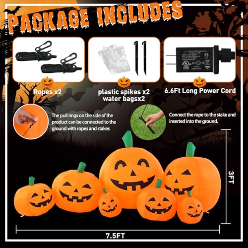 7.5FT Halloween Inflatable Pumpkin Outdoor Decor with LED Lights