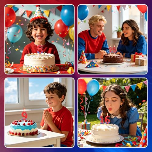 Spider Birthday Candle Cake Topper - Number 7, Red & Blue Web Design, Party Decorations