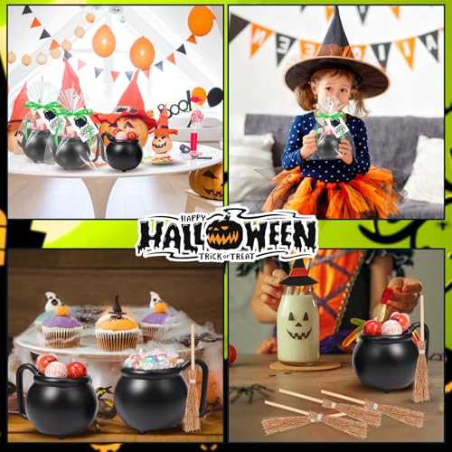 Halloween Mini Cauldrons & Witch Brooms Party Favors Set - 12 Pieces