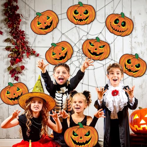 Halloween Pumpkin Cardboard Cutouts Set - 12 Large Decorations with Jack-o-Lantern Faces - Pumpkin Variation