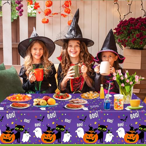 Halloween Tablecloth 3 Pack - Large Bats & Pumpkin Disposable Plastic Cover - 54x108 Inch - Halloween