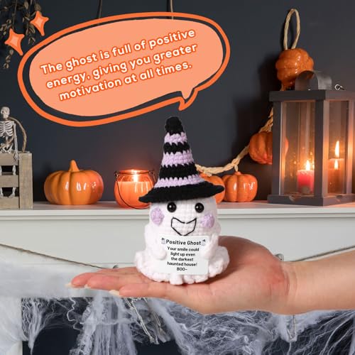 Halloween Crochet Ghost Decor with Witch Hat - Party Favor & Table Ornament