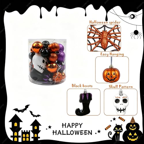 30pcs Shatterproof Halloween Tree Ornaments - Ghost, Skull, Pumpkin & Spider Decorations - Variation of THIS listing