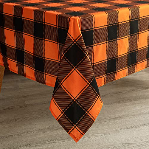 84x60 Inch Checkered Halloween Tablecloth - Waterproof & Washable Gingham Orange/Black