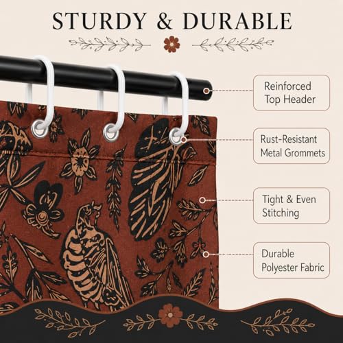 Gothic Bird Skeleton Shower Curtain with Hooks - Halloween Bathroom Decor