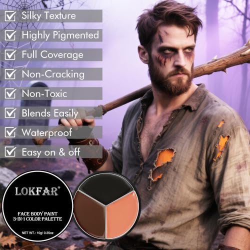 Halloween Face & Body Paint Kit - Wolf Tiger Werewolf Face Makeup Set with Sponge & Brush - Variation 04 Werewolf/Tiger