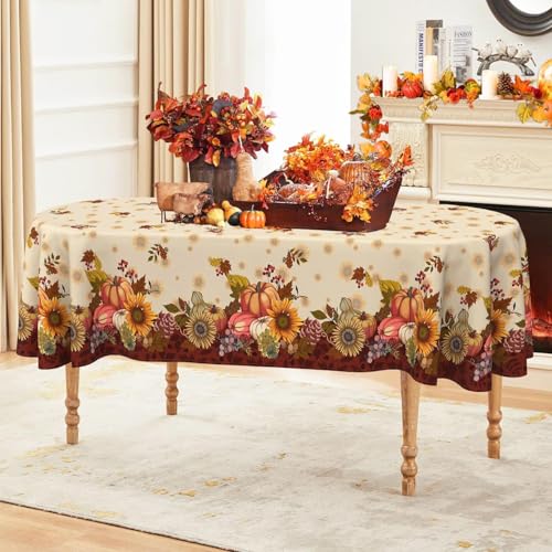 Fall Pumpkin & Leaf Oval Tablecloth 60 x 120 Inch - Autumn Decor