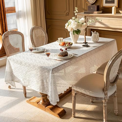 White Lace Tablecloth 55x102 Inches Embroidered Floral Rectangular Cover for Wedding & Party