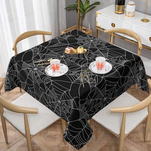 Halloween Cobweb Tablecloth 60x60 Inch Square Black Dust-Proof & Wrinkle Resistant