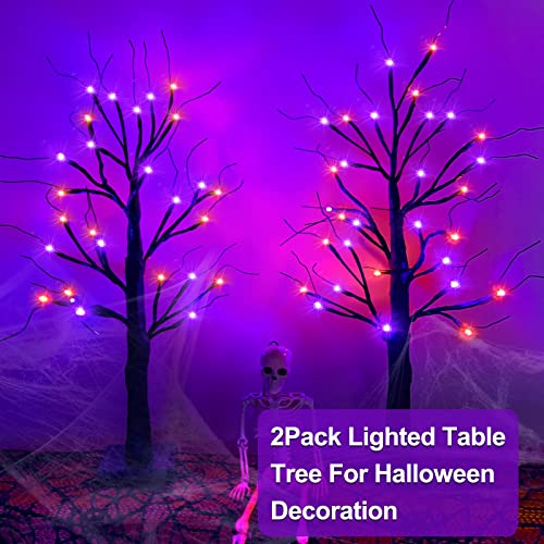 2 Pack 24-Inch Orange & Purple Light Halloween Trees - DIY Bendable Branches