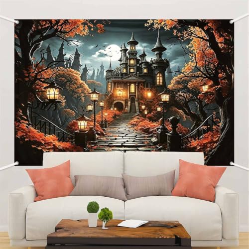 Halloween Castle Backdrop 8x6ft Haunted House Photo Booth Banner - Castle / 8x6ft