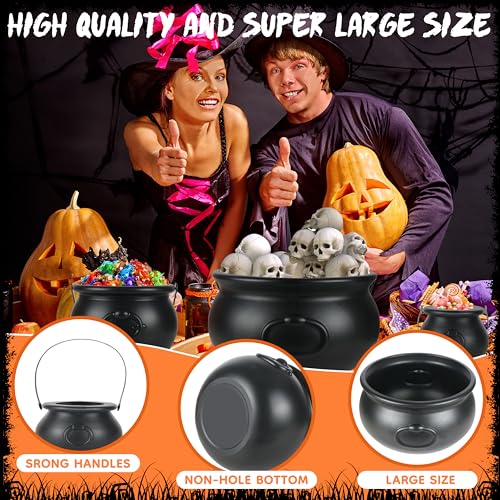 Black Halloween Cauldron Set - 4 Sizes Plastic Witch Kettles for Candy & Party Favors