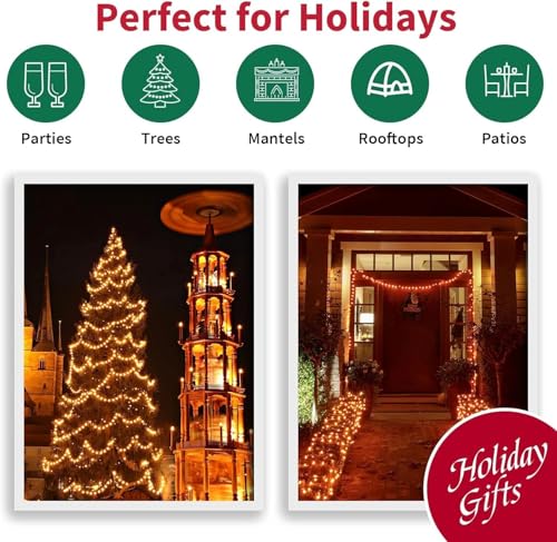 66ft Halloween String Lights with 200 LED Orange Bulbs - Waterproof Outdoor Party Decor