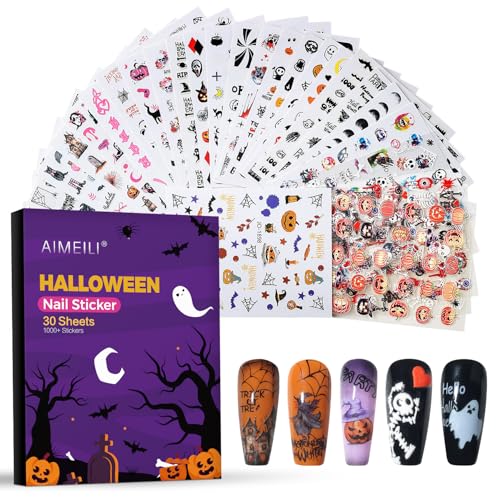 Halloween Nail Stickers 3D Ghost Skull Spider Pumpkin Nail Art Decals - 30 Sheets
