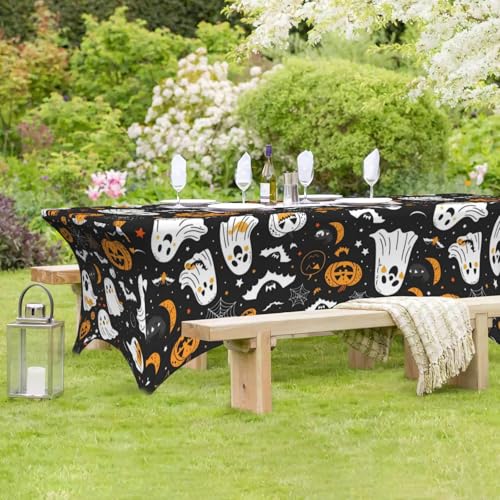 6FT Spandex Rectangular Tablecloth for Halloween Ghosts, Stretch Fitted Cover, 72 x 30 Inches
