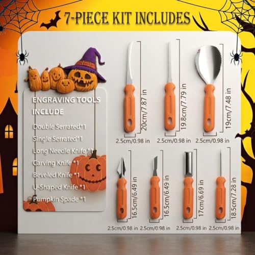 Halloween Pumpkin Carving Kit - 7 Pieces Stainless Steel Tools for Jack-o'-Lanterns