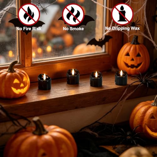 Wondise Halloween Black Real Wax Votive Candles with Remote Timer - 6pcs