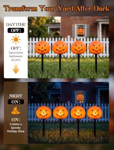 Halloween Pumpkin Pathway Lights Outdoor 7Ft 4PK LED Stake Lights - Pumpkin Variation