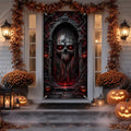 Halloween Glowing Skull Door Cover - Dark Gothic Gate Decoration 35x71 Inch