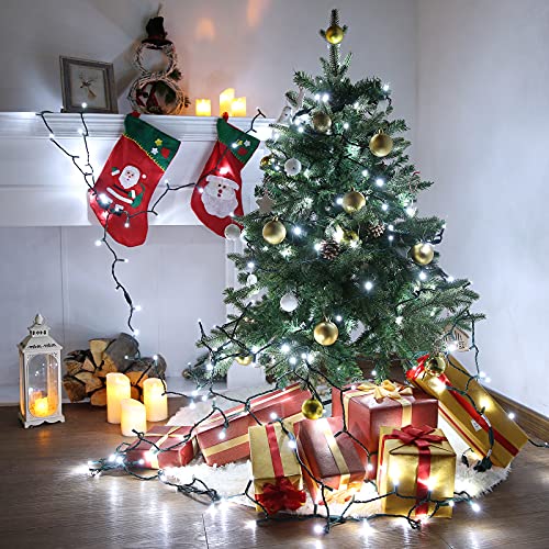 Wide Angle Christmas String Lights - Cool White, 100 LED Connectable, Indoor & Outdoor Decor