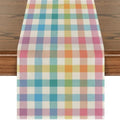Easter Table Runner - Multicolor Buffalo Plaid Linen Fabric, 13 x 72 Inches