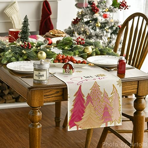 Artoid Mode Xmas Tree Winter Table Runner 13x90 Inch - Pink Holiday Decor