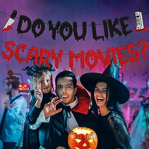 Halloween Movie Night Banner - Scary Movies Spooky Party Decor, 41 Inches