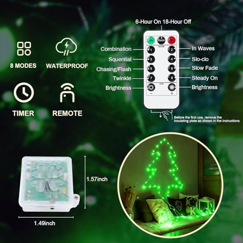 Green Battery Operated Fairy Lights with Remote & Timer - 6 Pack, 7ft, Waterproof, 20 LEDs