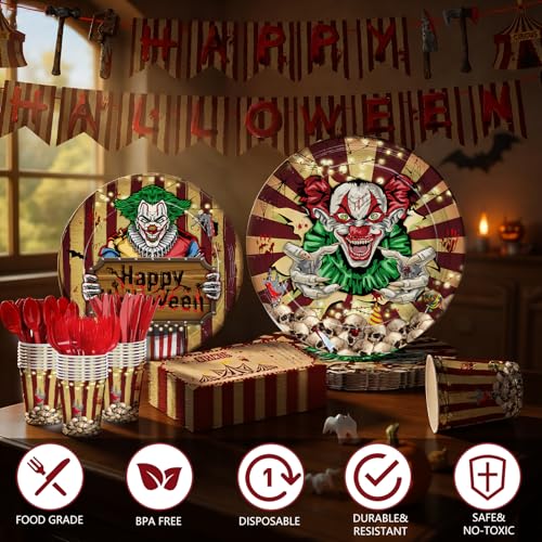 Halloween Evil Circus Disposable Party Tableware Set for Kids - Serves 24 - Variation of THIS listing