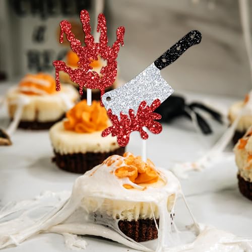 21 Pack Halloween Bloody Knife Cupcake Toppers - Horror Party Decor