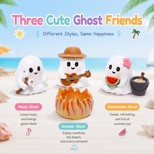 Halloween Ghost Decorations Indoor Resin Figurines - White-2, 4 Pcs