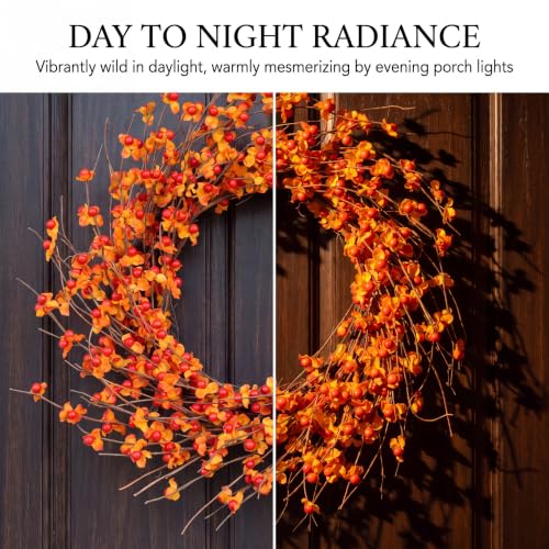Fall Wreath 22 Inch Autumn Harvest Decor with Berries and Leaves