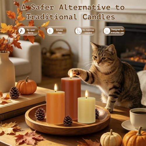 AFINETH Orange Flameless Candles with Remote - Fall Battery Operated Wax Pillars