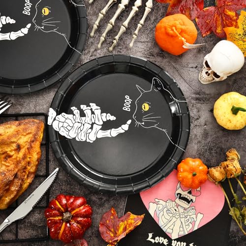 Halloween Party Paper Plates 24 Pack - Skeleton Hand Design, 9x9 Inches