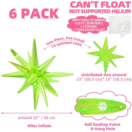 Dazzle Fluorescent Green Spiky Star Balloons - 6 Pack Explosion Party Decor