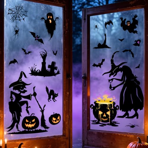 Halloween Window Clings Black Witch Cauldron Bat Window Stickers - Variation of THIS listing
