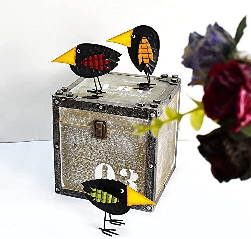 Fall Decor Metal Crow Figurines Set of 3 - Halloween Thanksgiving Autumn Table Decorations
